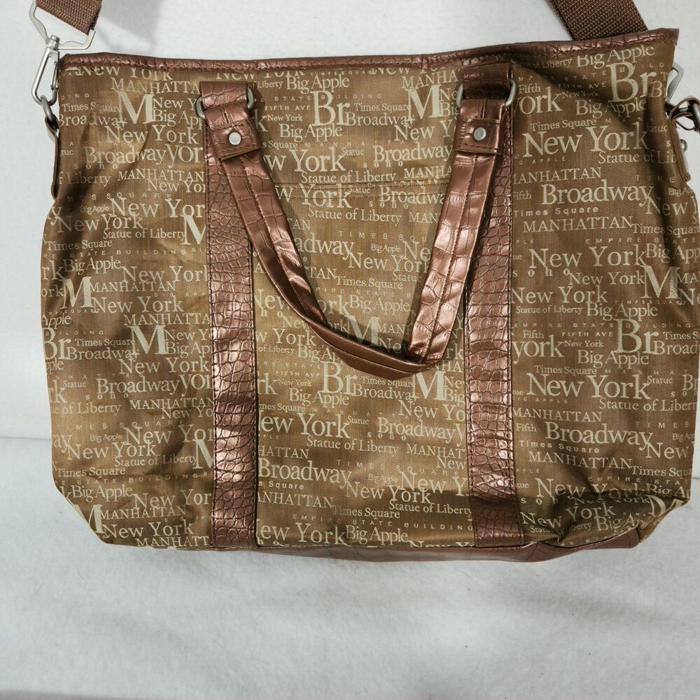 Jay Joshua NYC Manhattan Faux Leather Large Tote Bag New York Big Apple Metallic